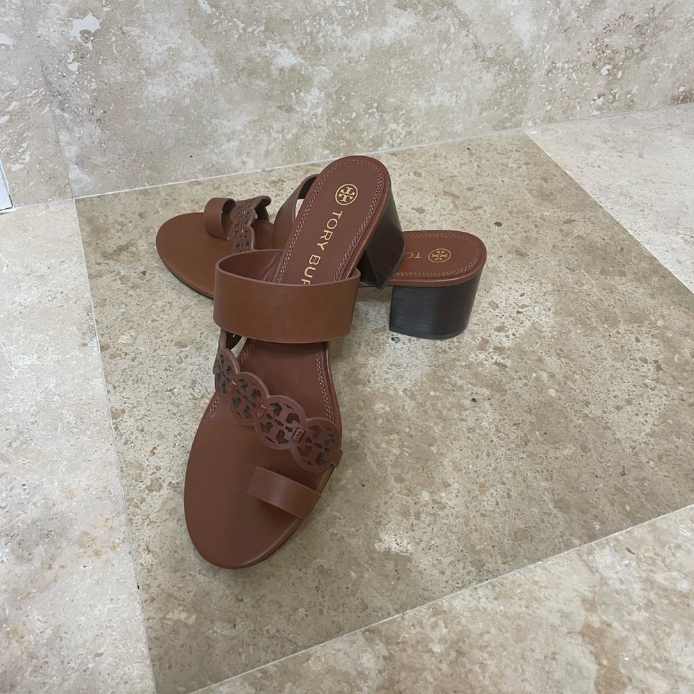 Tory Burch Tiny Miller Block Heeled Sandals in Brown, 10M